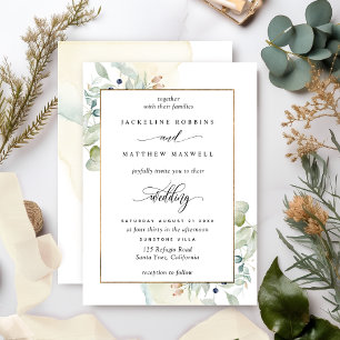 Elegant Greenery met Waterverf Stains Wedding Kaart