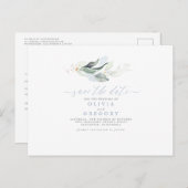 Elegant Greenery Minimal Save the Date Aankondigingskaart (Voorkant / Achterkant)