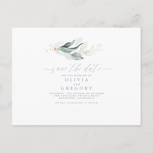 Elegant Greenery Minimal Save the Date Aankondigingskaart (Voorkant)