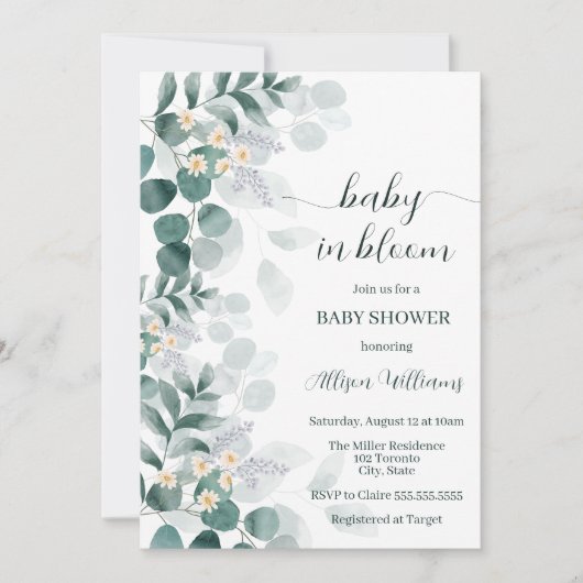Elegant greenery modern eucalyptus baby shower kaart (Voorkant)