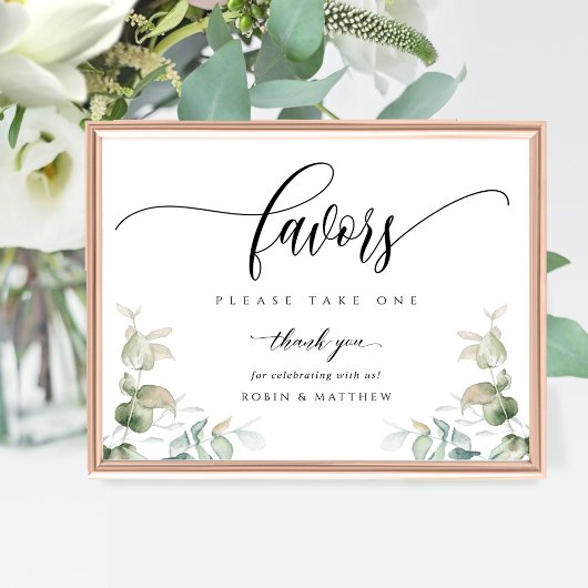 Elegant Greenery Modern Script Wedding for Sign Poster