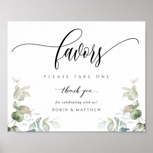 Elegant Greenery Modern Script Wedding for Sign Poster (Voorkant)