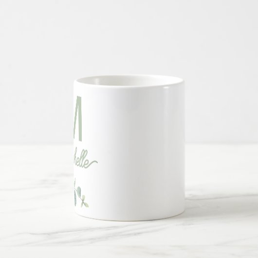 Elegant Greenery Monogram Aangepaste naam en Initi Koffiemok (Center)