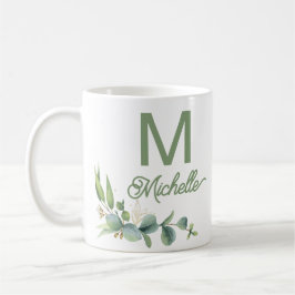 Elegant Greenery Monogram Aangepaste naam en Initi Koffiemok