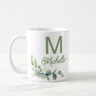 Elegant Greenery Monogram Aangepaste naam en Initi Koffiemok