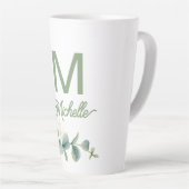 Elegant Greenery Monogram Aangepaste naam en Initi Latte Mok (Rechterhoek)
