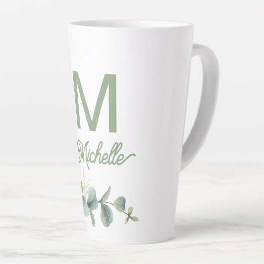 Elegant Greenery Monogram Aangepaste naam en Initi Latte Mok (Rechterhoek)