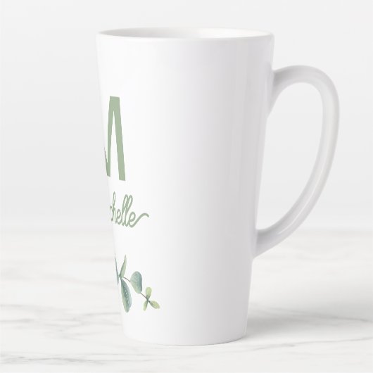 Elegant Greenery Monogram Aangepaste naam en Initi Latte Mok (Rechts)