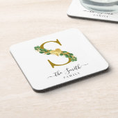Elegant Greenery Monogram Familienaam S Bier Onderzetter (Linkerzijde)