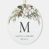 Elegant Greenery Monogram kerstversiering Keramisch Ornament (Links)