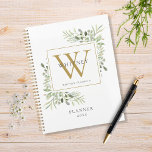 Elegant Greenery Monogram Name 2023 Planner<br><div class="desc">Elegant waterverf greenery monogram naam 2023 planner met een gouden monogram initiaal. Ontworpen door: Thisnotme©</div>