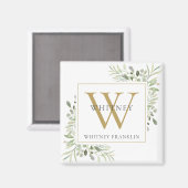 Elegant Greenery Monogram Name Magneet (Voorkant / Achterkant)