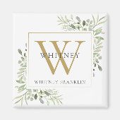 Elegant Greenery Monogram Name Magneet (Voorkant)