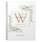 Elegant Greenery Monogram Name Recipe Cookbook Notitieboek (Voorkant)