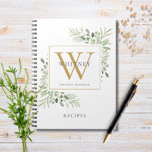 Elegant Greenery Monogram Name Recipe Cookbook Notitieboek