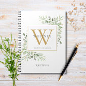 Elegant Greenery Monogram Name Recipe Cookbook Notitieboek