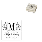 Elegant Greenery Monogram Namen & Wedding Date Rubberstempel (Gestempeld)