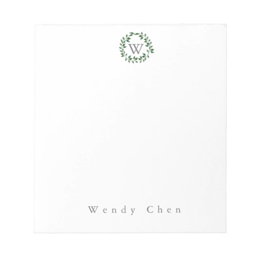 Elegant greenery monogram notepad notitieblok (Voorkant)
