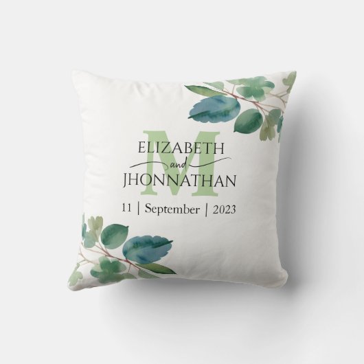 Elegant Greenery Monogram Wedding Kussen (Achterkant)