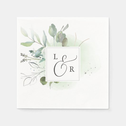 Elegant Greenery Monogram Wedding Napkins Servet (Voorkant)