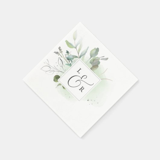 Elegant Greenery Monogram Wedding Napkins Servet (Hoek)