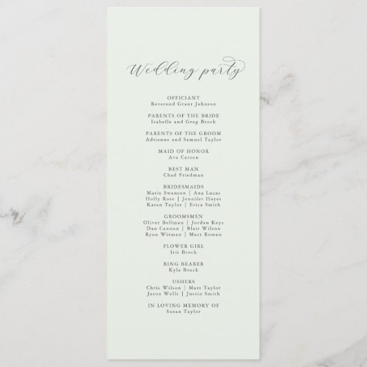 Elegant Greenery Monogram Wedding Programme Programmakaart (Achterkant)