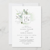 Elegant Greenery Monogram Wedding Uitnodiging (Voorkant)