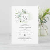 Elegant Greenery Monogram Wedding Uitnodiging (Staand voorkant)
