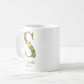Elegant Greenery Monogrammed Familienaam S Koffiemok (Voorkant links)