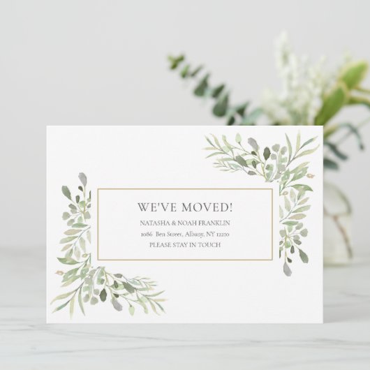 Elegant Greenery Moving Aankondiging (Staand voorkant)