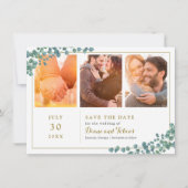 Elegant Greenery Multi Photo Save the Date Kaart (Voorkant)