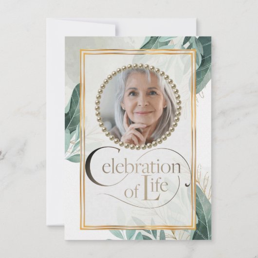 Elegant Greenery Natuur Gold Celebration of Life Kaart (Achterkant)