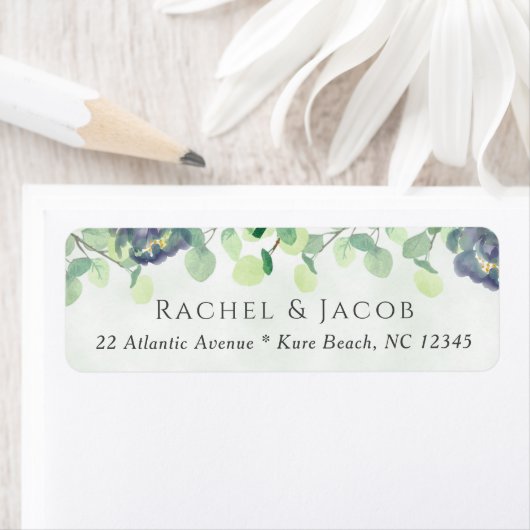 Elegant Greenery Navy Floral Wedding Address Label (Insitu)