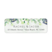 Elegant Greenery Navy Floral Wedding Address Label (Voorkant)