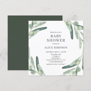 Elegant Greenery Olive Baby shower Invitation Kaart