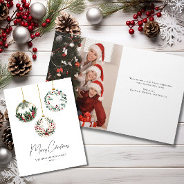 Elegant Greenery Ornament Photo Christmas Card Kaart