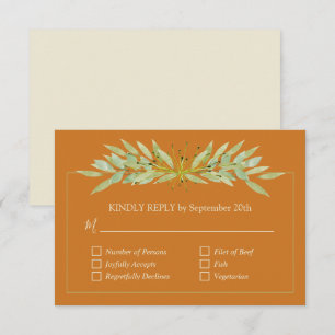 Elegant Greenery over Ochre Wedding RSVP Kaartje