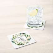 Elegant Greenery Personalized Names Date Wedding Kartonnen Onderzetters (Insitu)