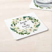 Elegant Greenery Personalized Names Date Wedding Kartonnen Onderzetters (Schuin)
