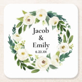 Elegant Greenery Personalized Names Date Wedding Kartonnen Onderzetters (Voorkant)