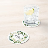 Elegant Greenery Personalized Names Date Wedding Ronde Kartonnen Onderzetter (Insitu)