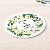 Elegant Greenery Personalized Names Date Wedding Ronde Kartonnen Onderzetter (Gebogen)