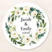 Elegant Greenery Personalized Names Date Wedding Ronde Kartonnen Onderzetter (Voorkant)