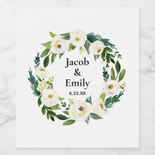Elegant Greenery Personalized Names Date Wedding Wijn Etiket (Enkel label)
