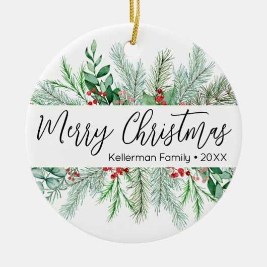 Elegant Greenery Photo Christmas Keramisch Ornament (Voorkant)