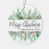 Elegant Greenery Photo Christmas Keramisch Ornament (Links)