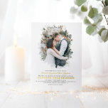 Elegant Greenery Photo Overlay White Wedding Folie Uitnodiging<br><div class="desc">Romantische moderne en minimale echte bruidsfotouitnodigingen</div>