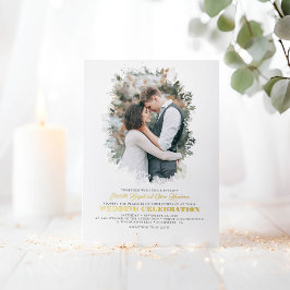 Elegant Greenery Photo Overlay White Wedding Folie Uitnodiging