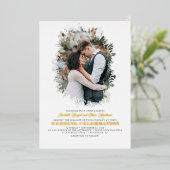 Elegant Greenery Photo Overlay White Wedding Folie Uitnodiging (Staand Voorkant)