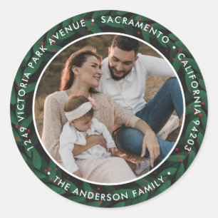 Elegant Greenery Photo Return Address Ronde Sticker
